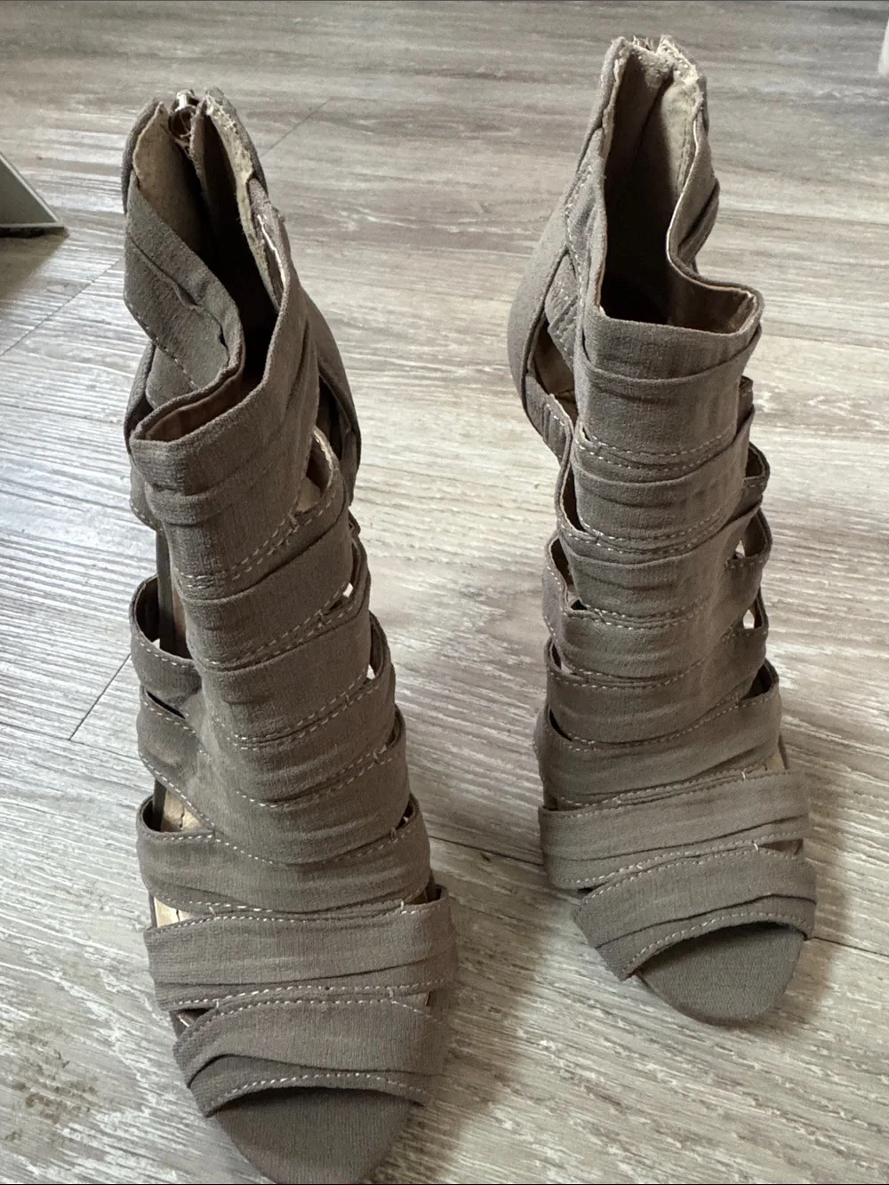 BCBGeneration Brown Multi-Strap Peep-Toe Heels - Picture 6 of 6